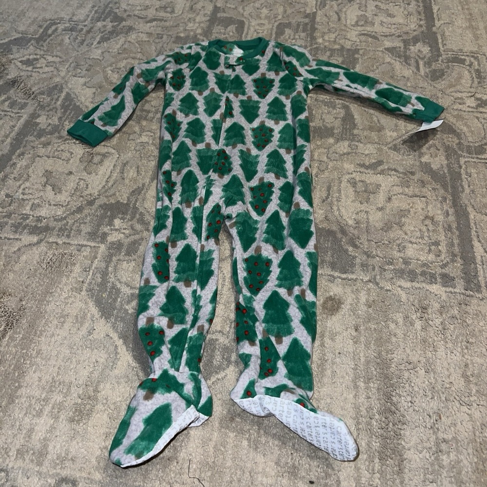 New Carter's SZ 3T 3 Toddler Christmas Tree  Footed Fleece Romper‎